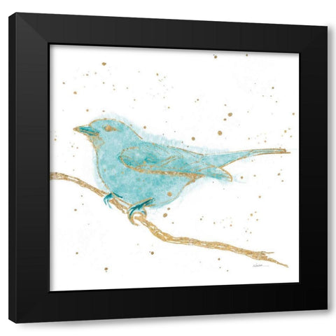 Gilded Bird I Teal Black Modern Wood Framed Art Print with Double Matting by Novak, Shirley