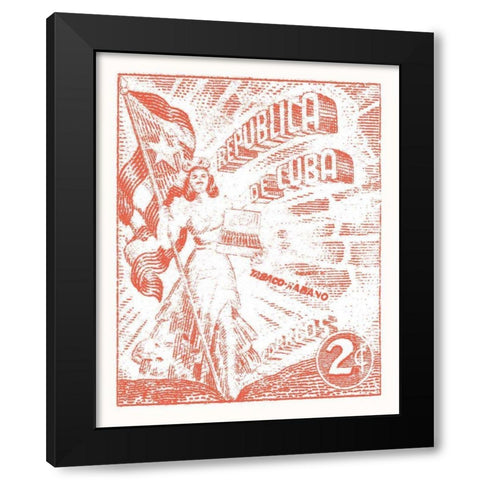 Cuba Stamp XXI Bright Black Modern Wood Framed Art Print by Wild Apple Portfolio