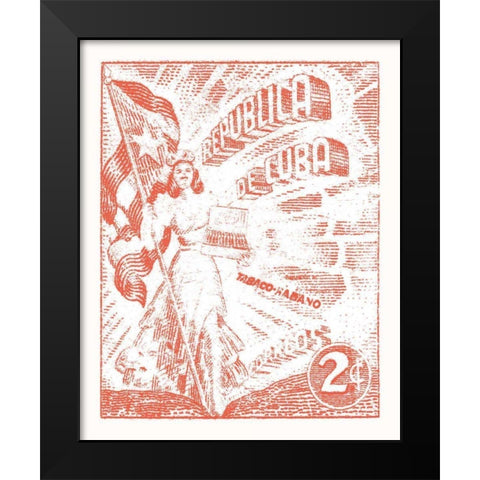 Cuba Stamp XXI Bright Black Modern Wood Framed Art Print by Wild Apple Portfolio