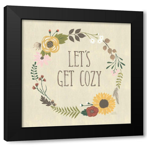 Autumn Garden Lets Get Cozy Black Modern Wood Framed Art Print with Double Matting by Marshall, Laura