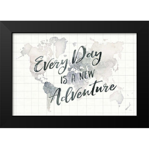 Watercolor Wanderlust World Adventure Black Modern Wood Framed Art Print by Marshall, Laura