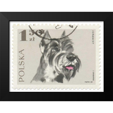 Poland Stamp I on White Black Modern Wood Framed Art Print by Wild Apple Portfolio