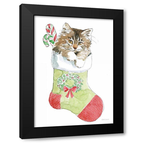Christmas Kitties IV Black Modern Wood Framed Art Print with Double Matting by Grove, Beth