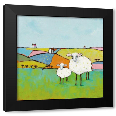 Sheep in the Meadow Black Modern Wood Framed Art Print with Double Matting by Adams, Phyllis