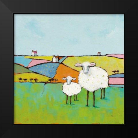 Sheep in the Meadow Black Modern Wood Framed Art Print by Adams, Phyllis