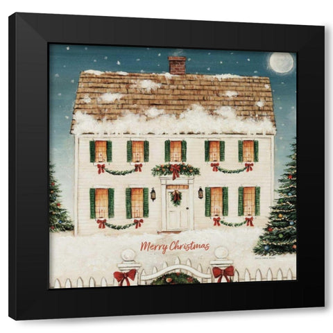 Merry Lil House Sq Merry Christmas Black Modern Wood Framed Art Print with Double Matting by Brown, David Carter