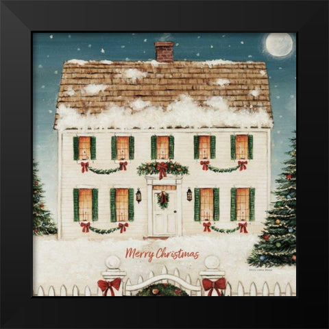 Merry Lil House Sq Merry Christmas Black Modern Wood Framed Art Print by Brown, David Carter