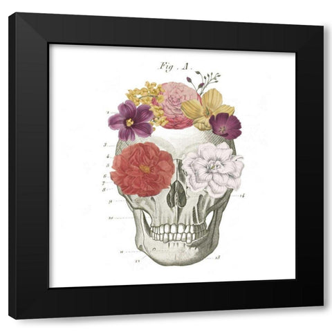 Floral Skull I Black Modern Wood Framed Art Print by Wild Apple Portfolio