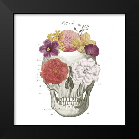 Floral Skull I Black Modern Wood Framed Art Print by Wild Apple Portfolio