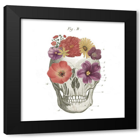 Floral Skull II Black Modern Wood Framed Art Print with Double Matting by Wild Apple Portfolio