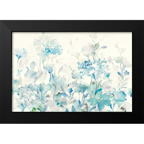 Translucent Garden Blue Crop Black Modern Wood Framed Art Print by Nai, Danhui