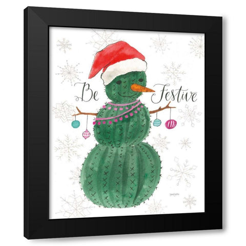 A Very Cactus Christmas I Be Festive Black Modern Wood Framed Art Print by Jackson, Jenaya
