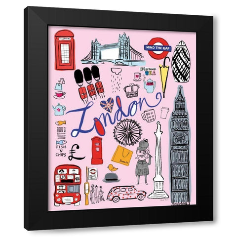 Travel London Black Modern Wood Framed Art Print with Double Matting by Zaman, Farida