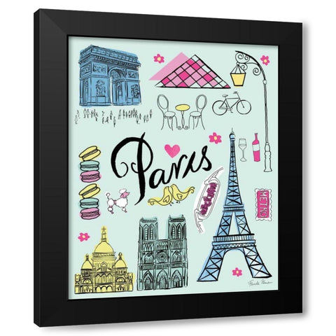 Travel Paris Black Modern Wood Framed Art Print with Double Matting by Zaman, Farida