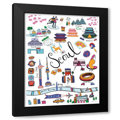 Travel Seoul Black Modern Wood Framed Art Print by Zaman, Farida