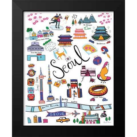 Travel Seoul Black Modern Wood Framed Art Print by Zaman, Farida