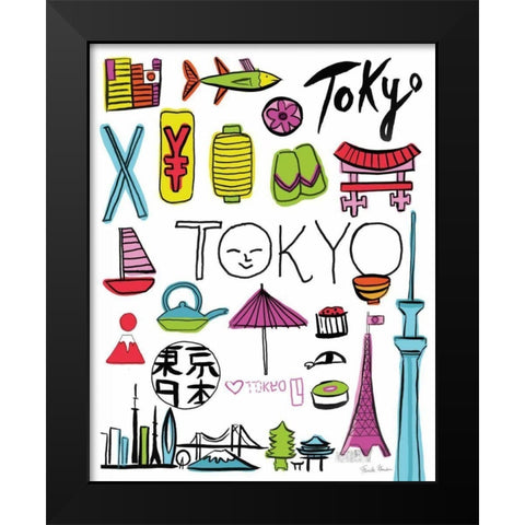 Travel Tokyo Black Modern Wood Framed Art Print by Zaman, Farida