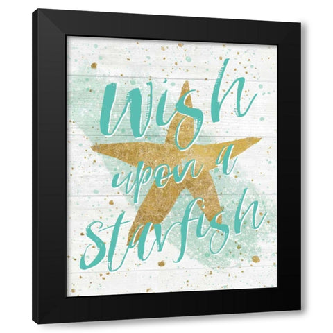 Silver Sea Life Aqua Starfish Shiplap Black Modern Wood Framed Art Print with Double Matting by Wild Apple Portfolio
