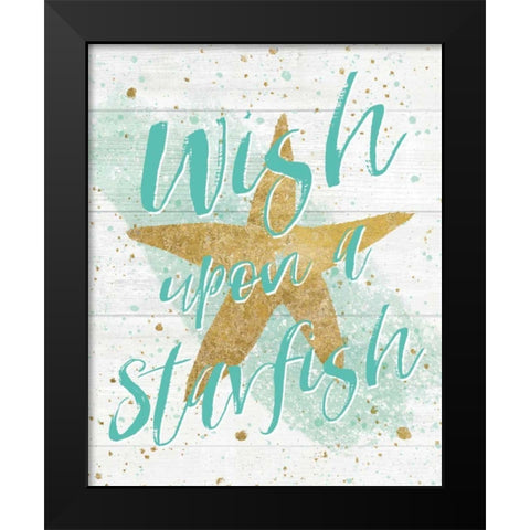 Silver Sea Life Aqua Starfish Shiplap Black Modern Wood Framed Art Print by Wild Apple Portfolio