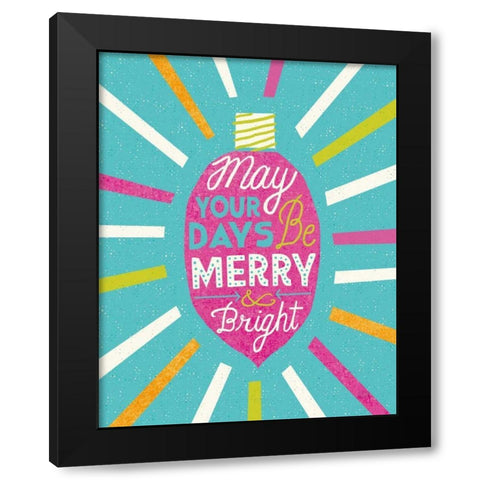 Festive Holiday Light Bulb Merry and Bright v2 Black Modern Wood Framed Art Print with Double Matting by Mullan, Michael