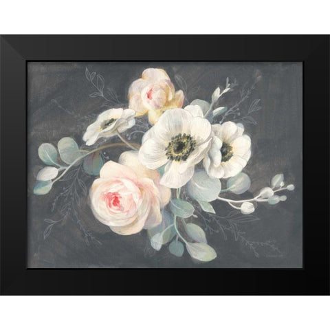 Roses and Anemones Black Modern Wood Framed Art Print by Nai, Danhui