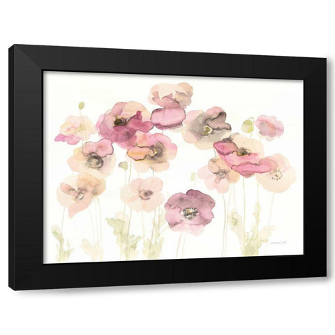 Delicate Poppies Black Modern Wood Framed Art Print with Double Matting by Nai, Danhui