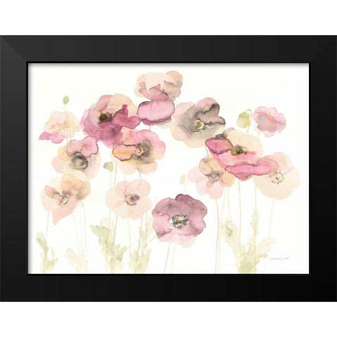 Delicate Poppies Black Modern Wood Framed Art Print by Nai, Danhui