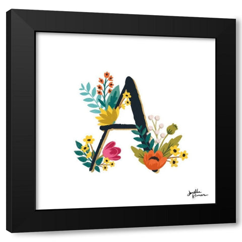 Romantic Luxe Monogram A Black Black Modern Wood Framed Art Print with Double Matting by Penner, Janelle