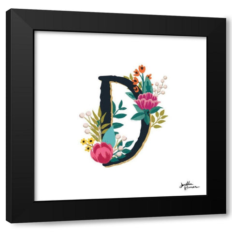 Romantic Luxe Monogram D Black Black Modern Wood Framed Art Print by Penner, Janelle