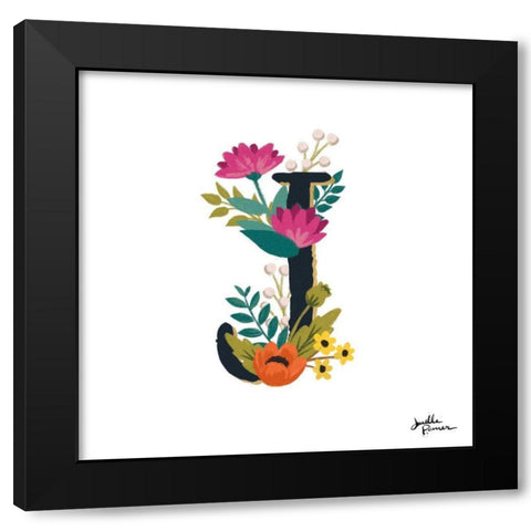 Romantic Luxe Monogram J Black Black Modern Wood Framed Art Print with Double Matting by Penner, Janelle