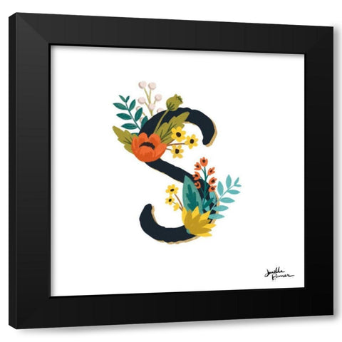 Romantic Luxe Monogram S Black Black Modern Wood Framed Art Print with Double Matting by Penner, Janelle