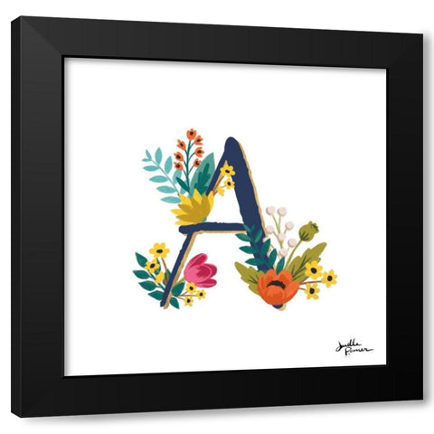 Romantic Luxe Monogram A Navy Black Modern Wood Framed Art Print with Double Matting by Penner, Janelle