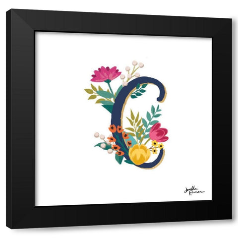 Romantic Luxe Monogram C Navy Black Modern Wood Framed Art Print with Double Matting by Penner, Janelle