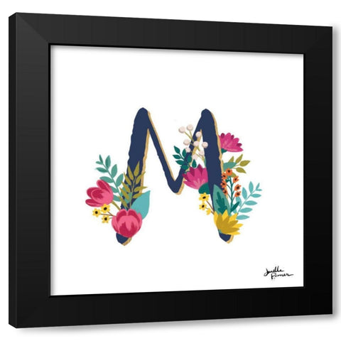 Romantic Luxe Monogram M Navy Black Modern Wood Framed Art Print by Penner, Janelle