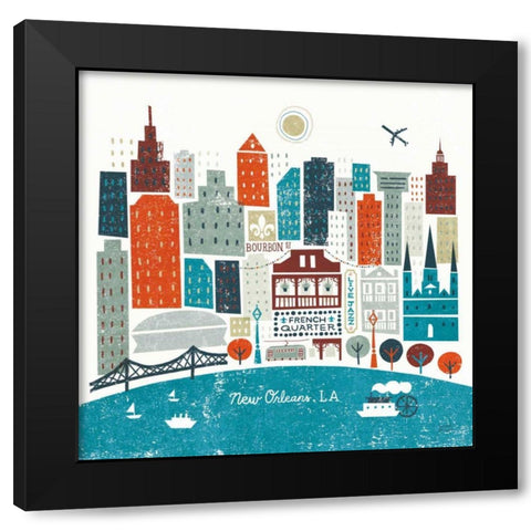 Colorful New Orleans Teal Black Modern Wood Framed Art Print by Mullan, Michael
