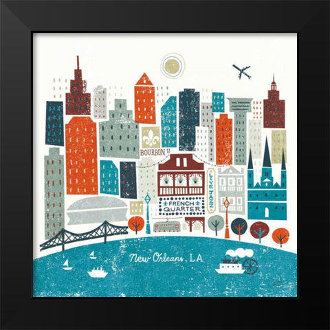 Colorful New Orleans Teal Black Modern Wood Framed Art Print by Mullan, Michael