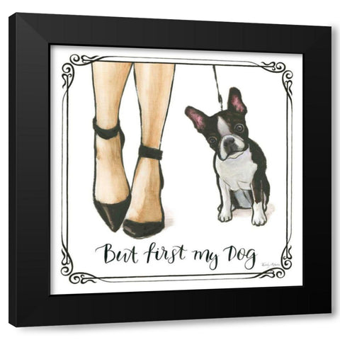 Furry Fashion Friends II But First Black Modern Wood Framed Art Print with Double Matting by Adams, Emily