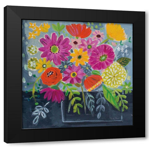 Folk Floral I Black Modern Wood Framed Art Print by Zaman, Farida