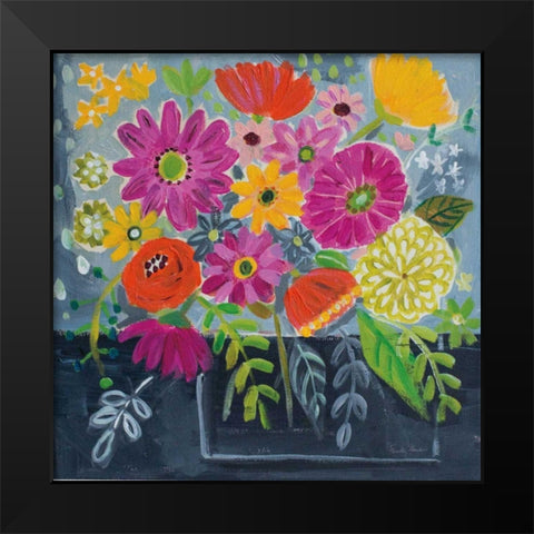 Folk Floral I Black Modern Wood Framed Art Print by Zaman, Farida