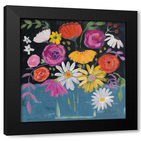 Folk Floral II Black Modern Wood Framed Art Print by Zaman, Farida