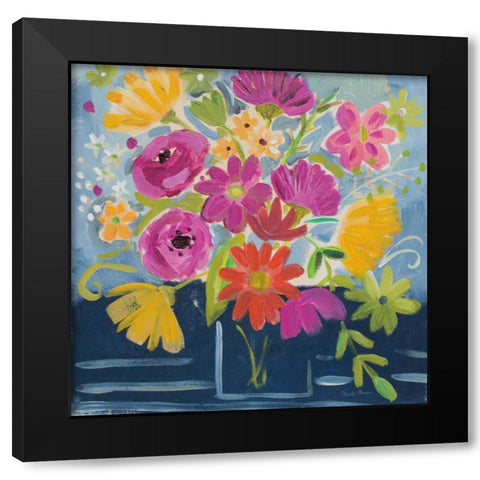 Folk Floral III Black Modern Wood Framed Art Print with Double Matting by Zaman, Farida