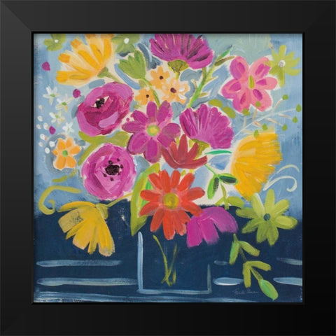 Folk Floral III Black Modern Wood Framed Art Print by Zaman, Farida