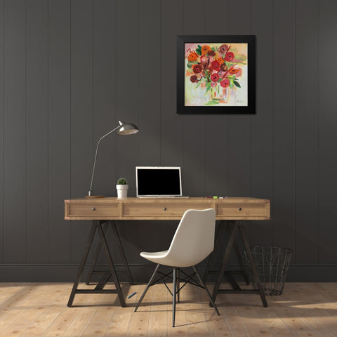 Poppy Burst Black Modern Wood Framed Art Print by Zaman, Farida