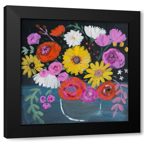 Midnight Floral Black Modern Wood Framed Art Print by Zaman, Farida