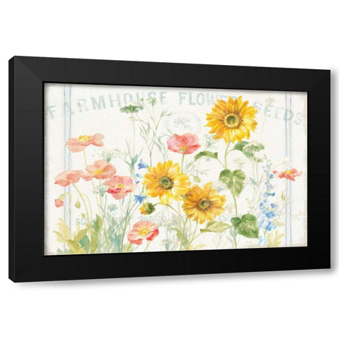 Floursack Florals I Black Modern Wood Framed Art Print with Double Matting by Nai, Danhui