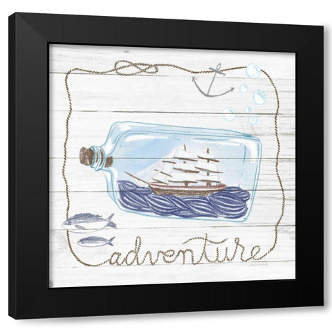 Ship in a Bottle Adventure Shiplap Black Modern Wood Framed Art Print with Double Matting by Miller, Sara Zieve