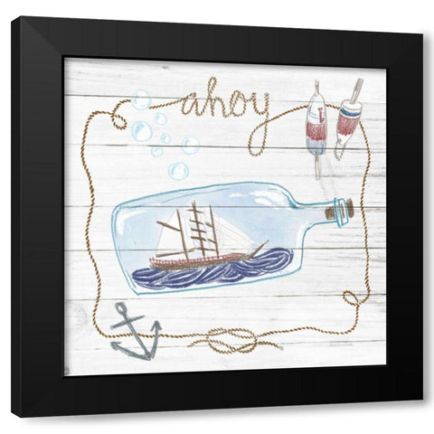 Ship in a Bottle Ahoy Shiplap Black Modern Wood Framed Art Print by Miller, Sara Zieve