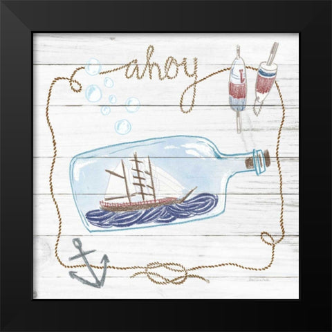 Ship in a Bottle Ahoy Shiplap Black Modern Wood Framed Art Print by Miller, Sara Zieve