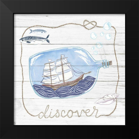 Ship in a Bottle Discover Shiplap Black Modern Wood Framed Art Print by Miller, Sara Zieve