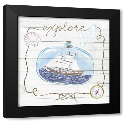 Ship in a Bottle Explore Shiplap Black Modern Wood Framed Art Print with Double Matting by Miller, Sara Zieve